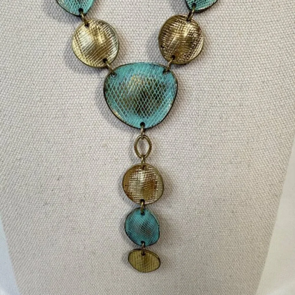 Y-Drop‎ Metal Necklace Gold-Tone Chain Turquoise Blue Adjustable